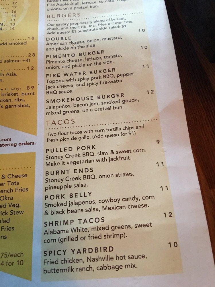 Menu at Southern Craft BBQ, Johnson City