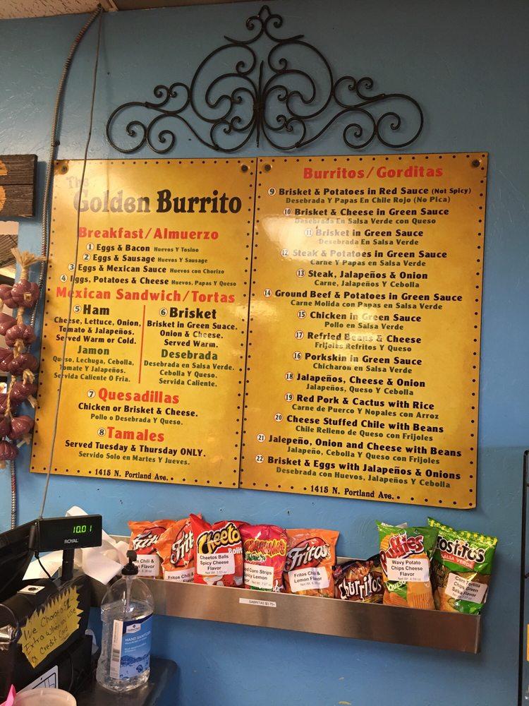 Menu at The Golden Burrito 1 restaurant, Oklahoma City