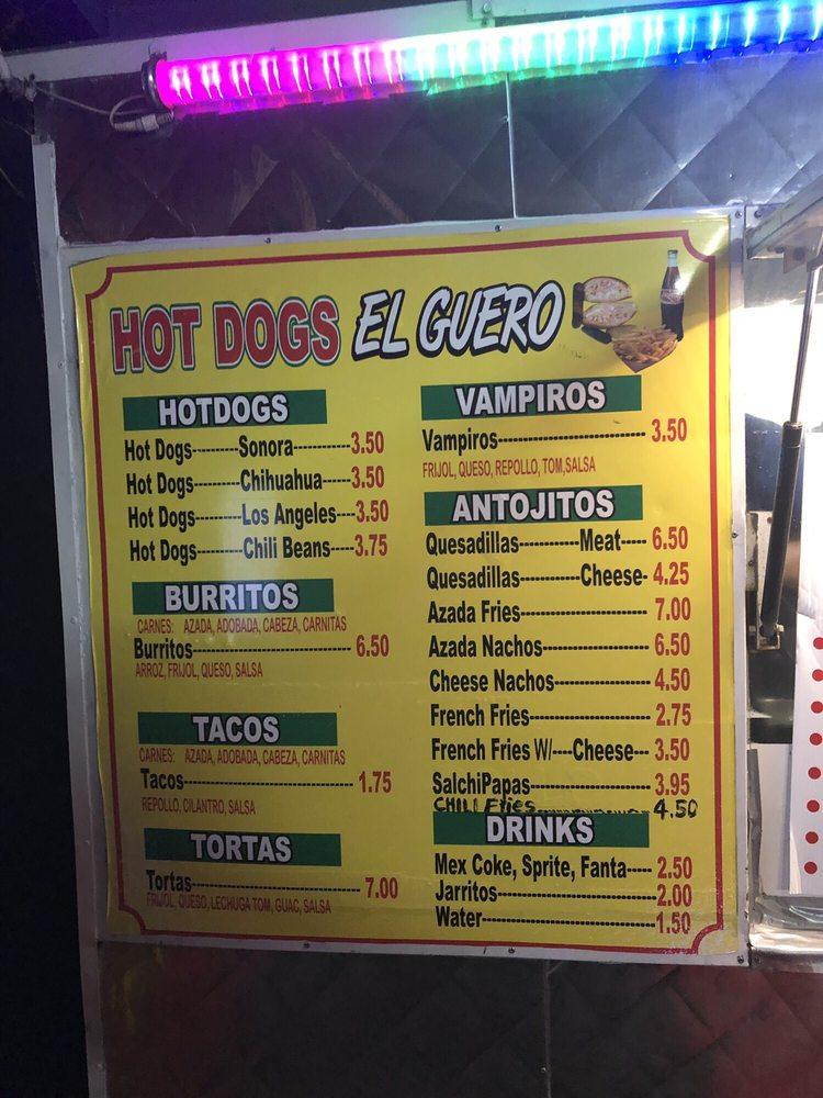 Menu at El Guero Hot Dogs, Phoenix