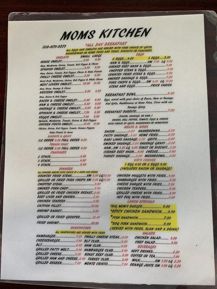 Menu at Mom's Kitchen restaurant, Dothan, Westgate Pkwy