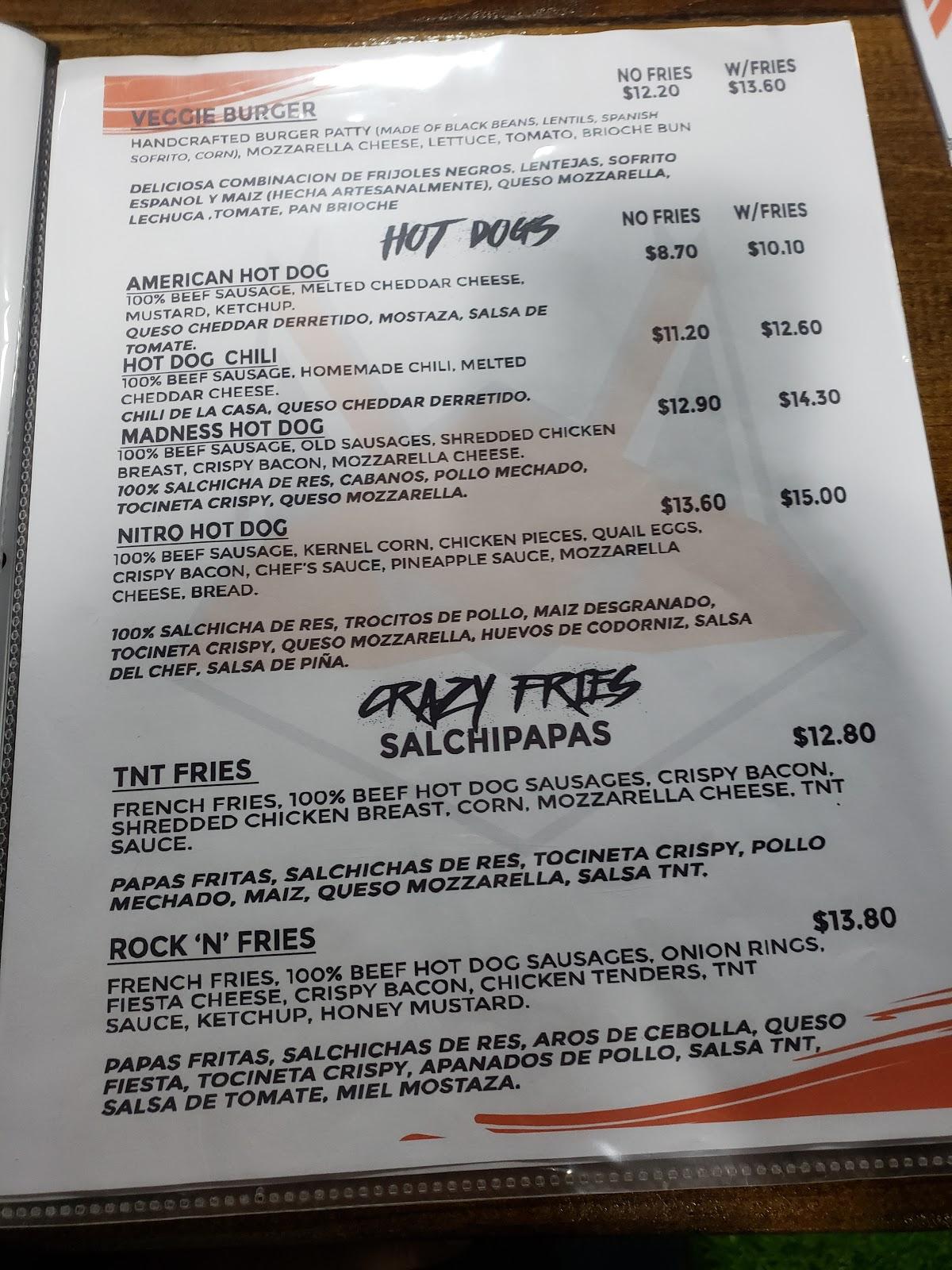 Menu at TNT BURGER restaurant, Tampa