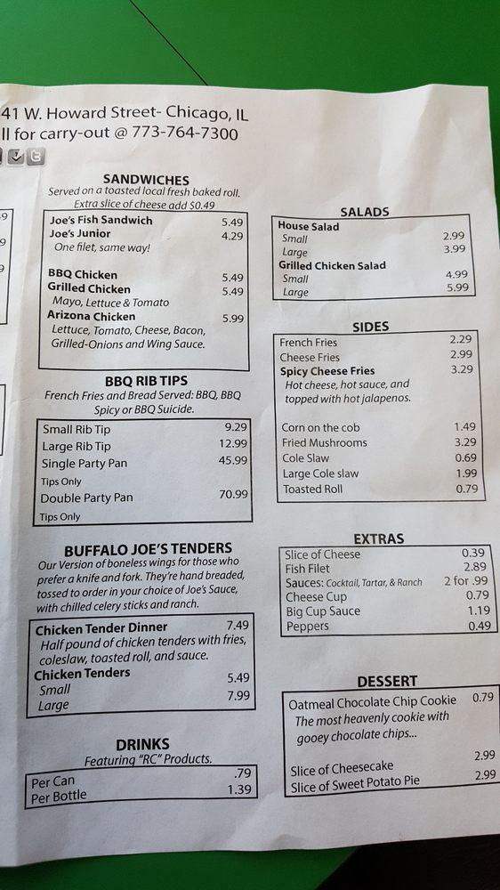 Menu at Buffalo Joe’s Howard St. restaurant, Chicago, W Howard St