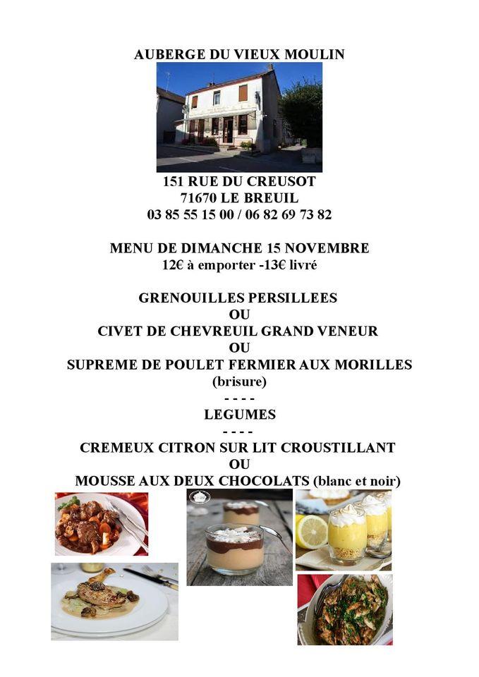 Menu Au Auberge Du Vieux Moulin Restaurant Le Breuil