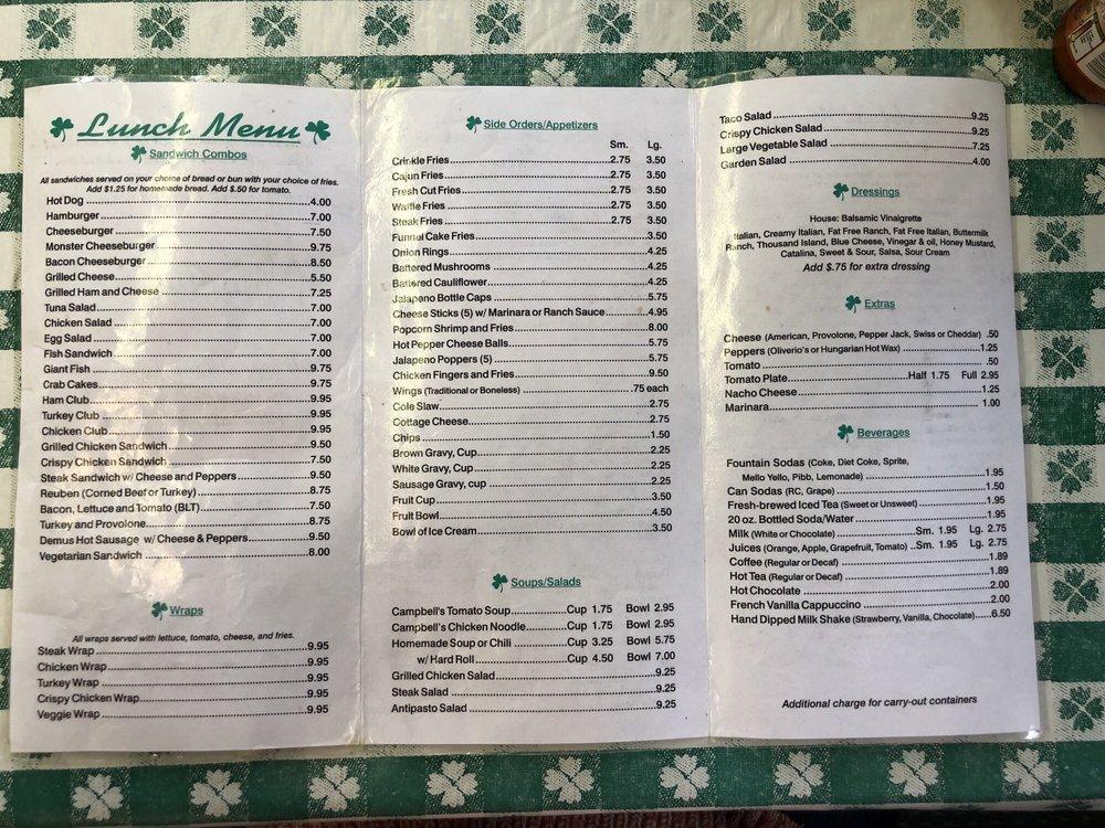 Menu at McAteer's Restaurant, Fairmont