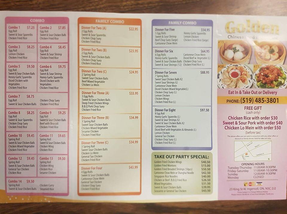 Menu at Golden Chinese Food Restaurant, Ingersoll
