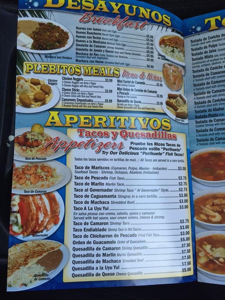 Menu at Mariscos El Perihuete restaurant, Lynwood, Long Beach Blvd #101