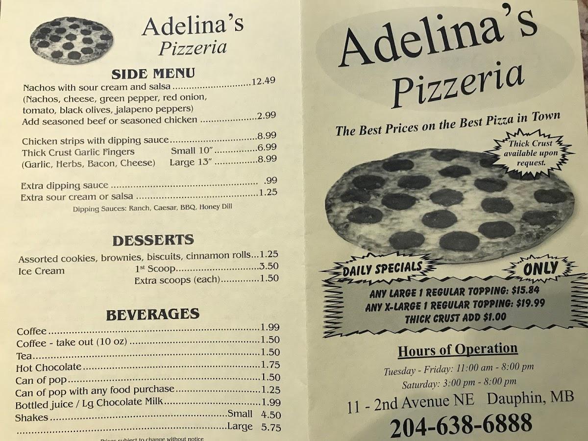 Carta de Adelina's Pizzeria, Dauphin