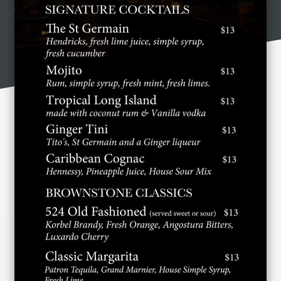 Menu at Brownstone Social Lounge pub & bar, Milwaukee, 524 N Water St