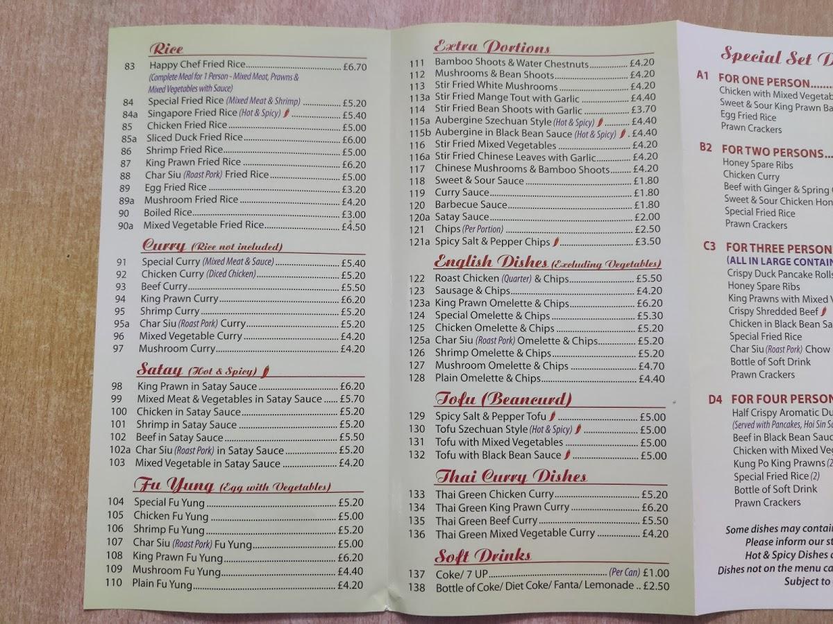 Menu at The Happy Chef Chinese fast food, Seaford