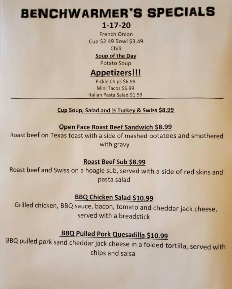 Menu at Bench Warmers Sports Bar & Grill, Sandusky