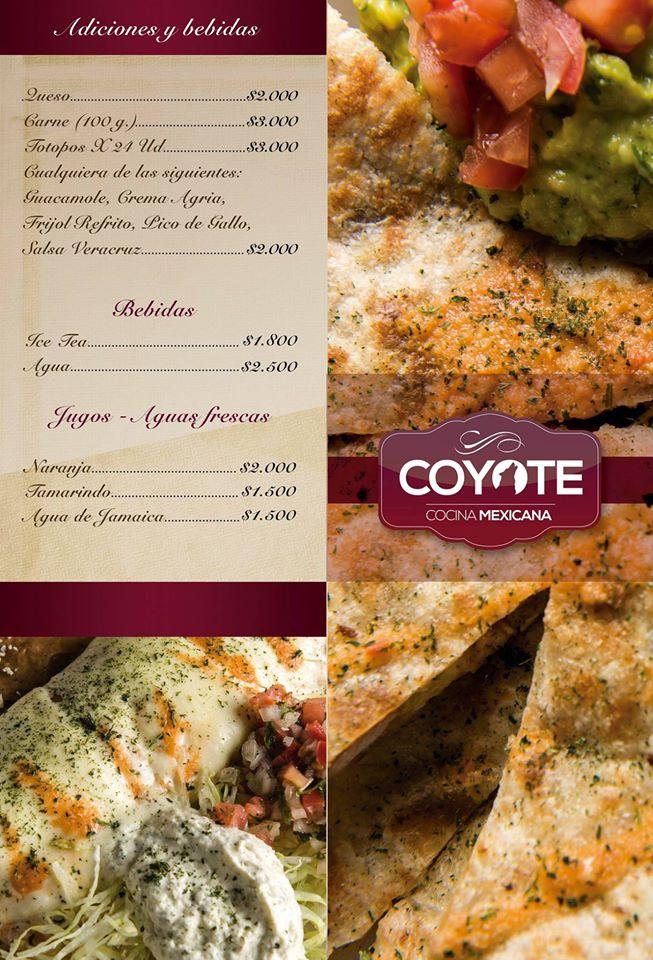 Menu at Coyote Cocina Mexicana restaurant, Bogotá, Calle 12 050