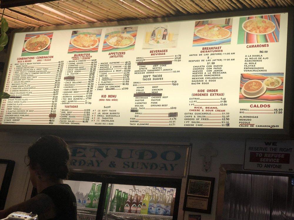 Menu at Tacos Elsinore restaurant, Lake Elsinore, Grand Ave STE L