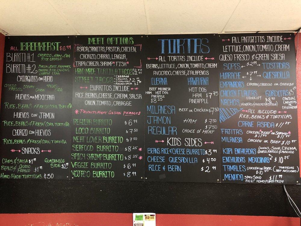 Menu at Taqueria Kopitos restaurant, Newberg