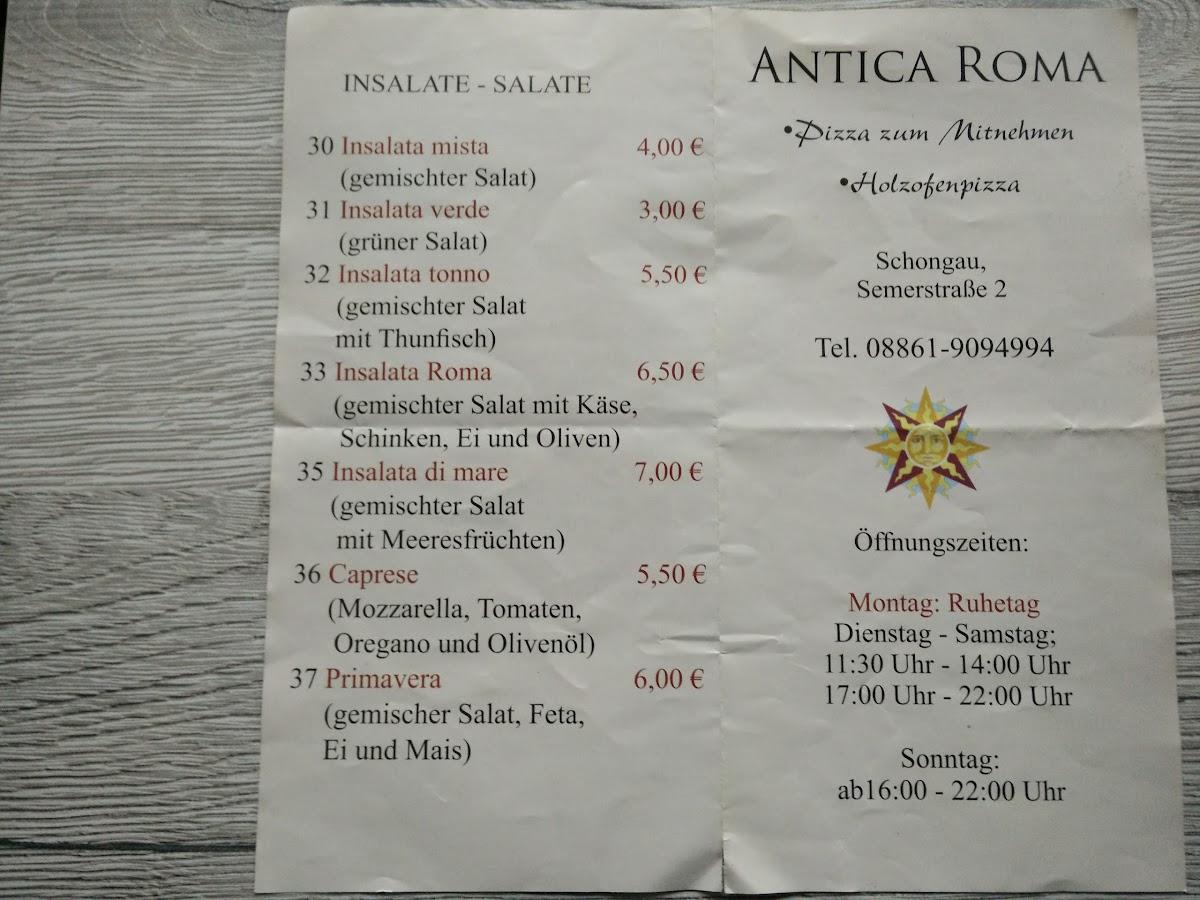 Speisekarte von Antica Roma pizza, Schongau
