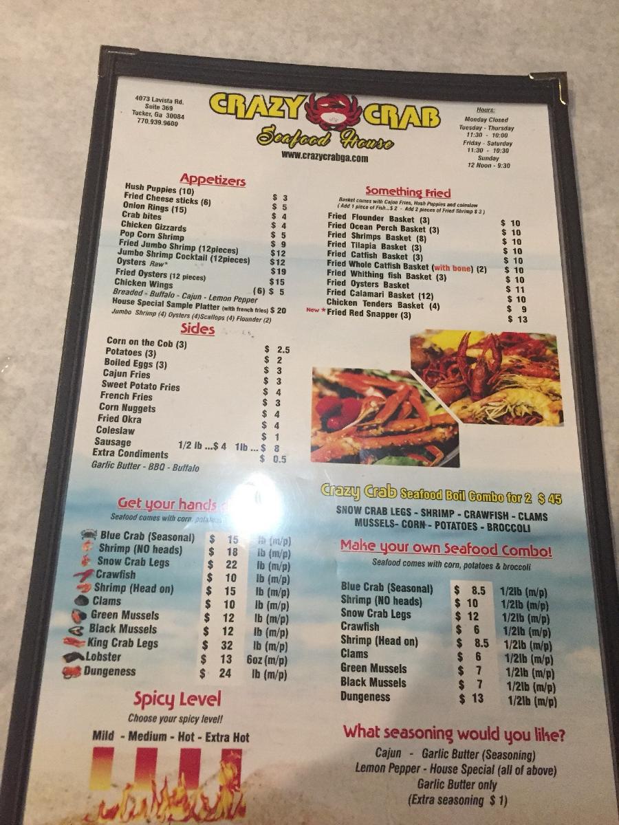 Menu at Crazy Crab pub & bar, Tucker, Lavista Rd Suite 369