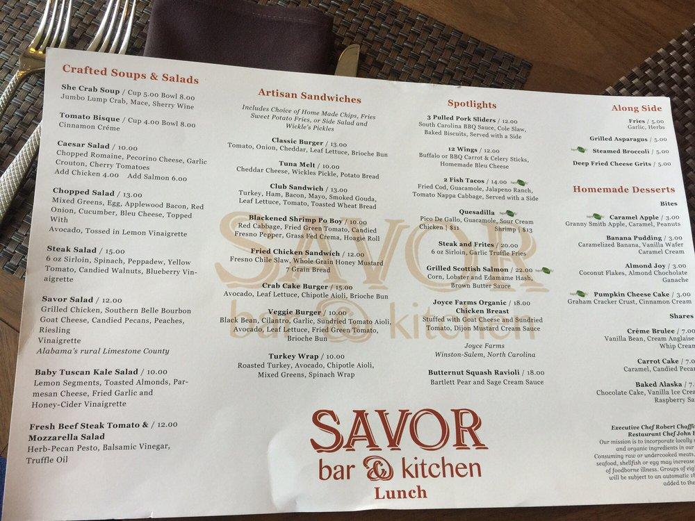 savor bar and kitchen menu