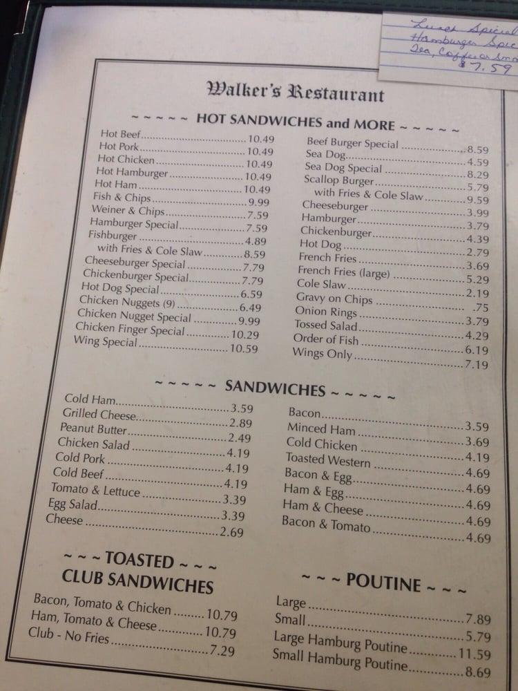 Menu at Walkers Restaurant, Windsor