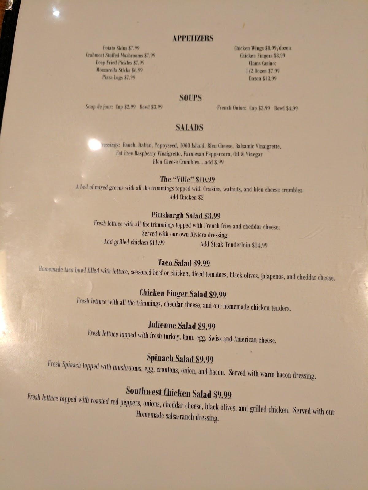Menu at Caryville Inn restaurant, Oakfield
