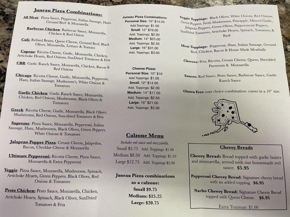Menu at Juneau Pizza pizzeria, Juneau