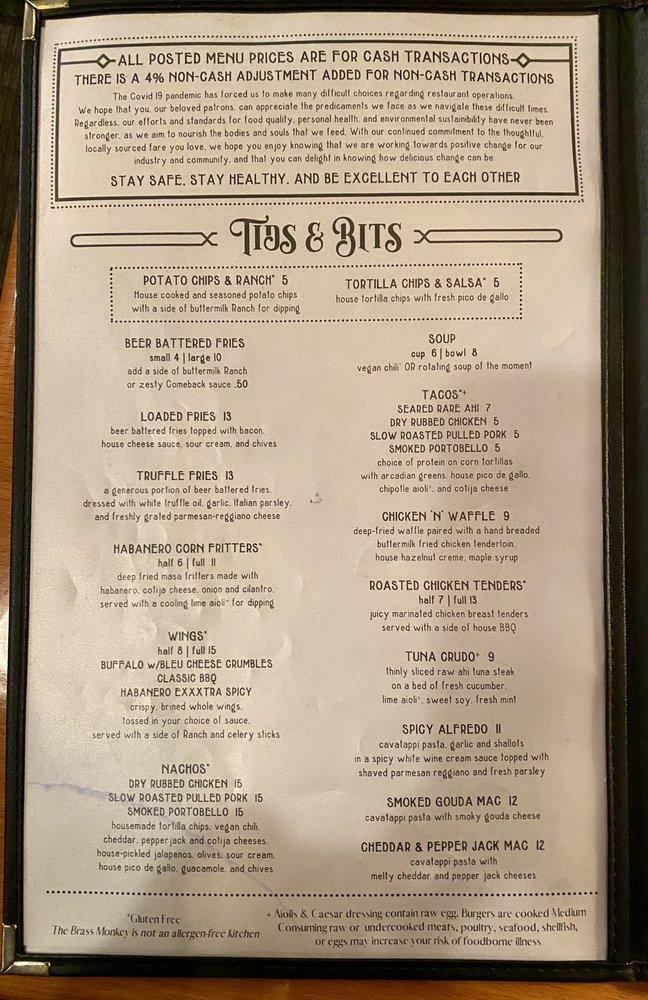 Menu at The Brass Monkey pub & bar, Corvallis