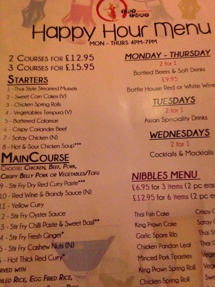 Menu at Try Thai restaurant, Manchester