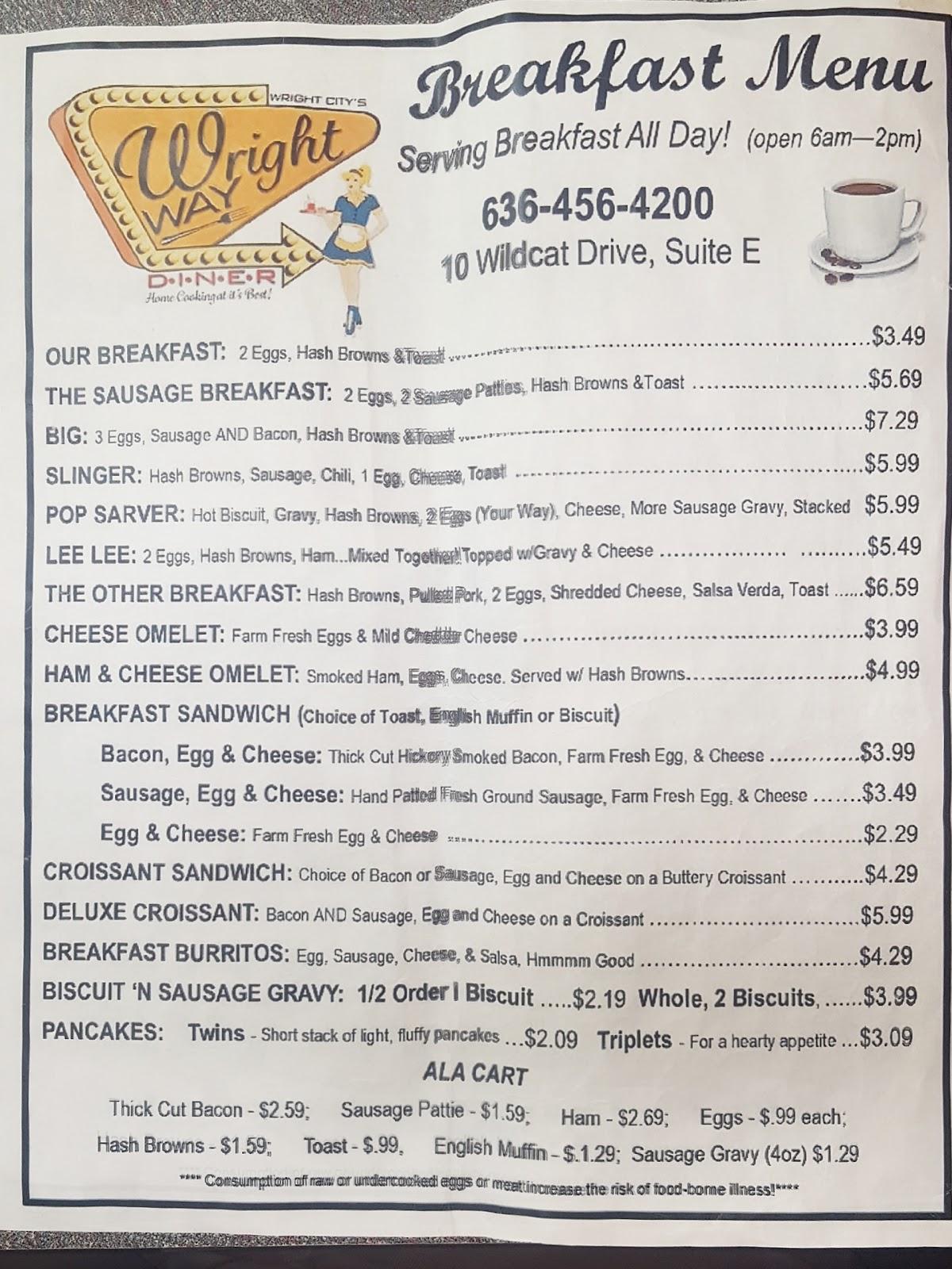 Menu at Wright Way Diner restaurant, Wright City, 10 Wildcat Dr