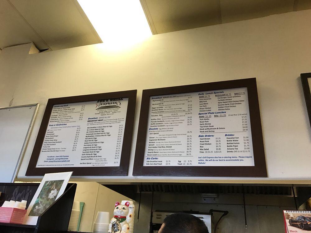 Menu at Joe's Grill Express restaurant, Honolulu, N Nimitz Hwy 109