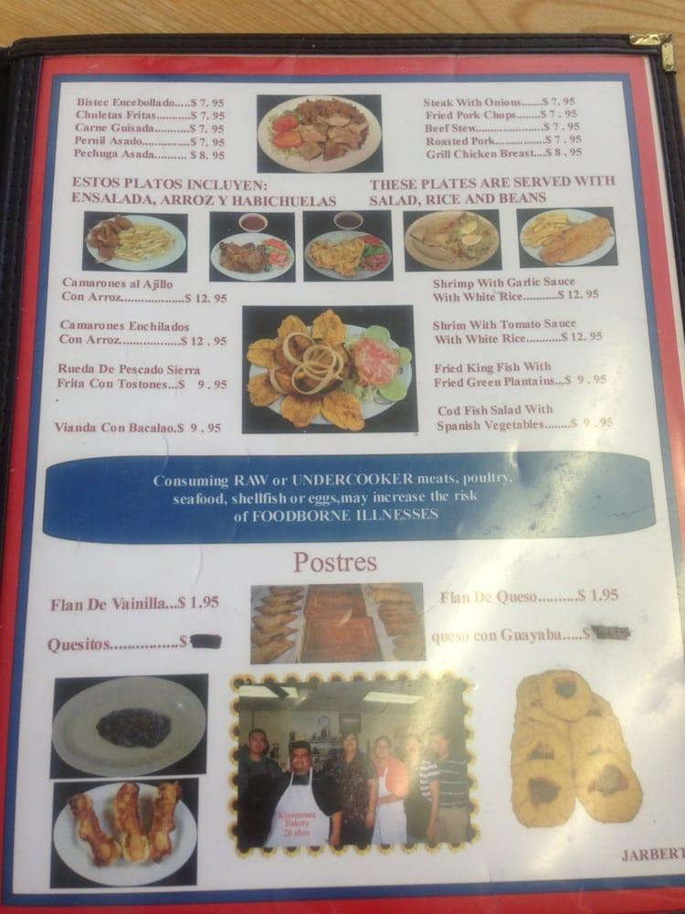 Menu at Kissimmee Bakery, Kissimmee