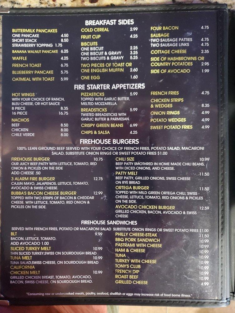 Menu at Tony's Firehouse Grill and Pizza pizzeria, Delano, 502 County ...