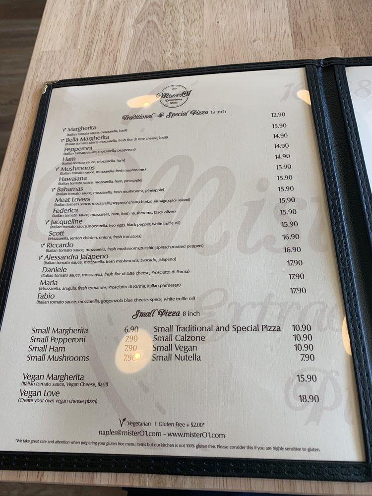 Menu at Mister O1 Extraordinary Pizza Naples pizzeria, Naples