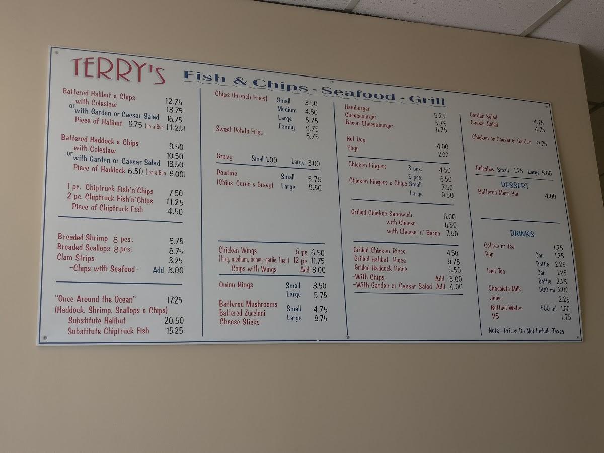 Menu at Terry's Fish & Chips Seafood Grill restaurant, Lindsay