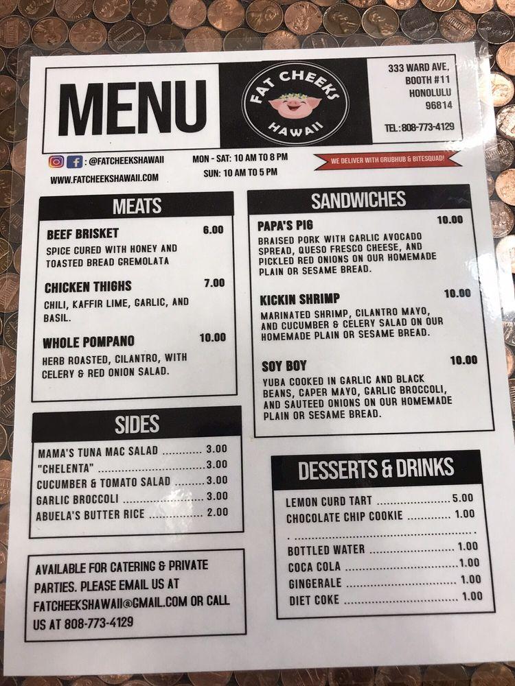 Menu at Fat Cheeks restaurant, Honolulu