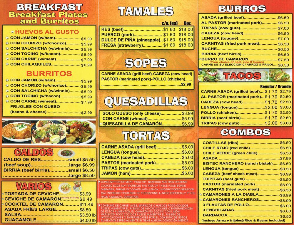 Menu at La Fiesta Market restaurant, Avondale