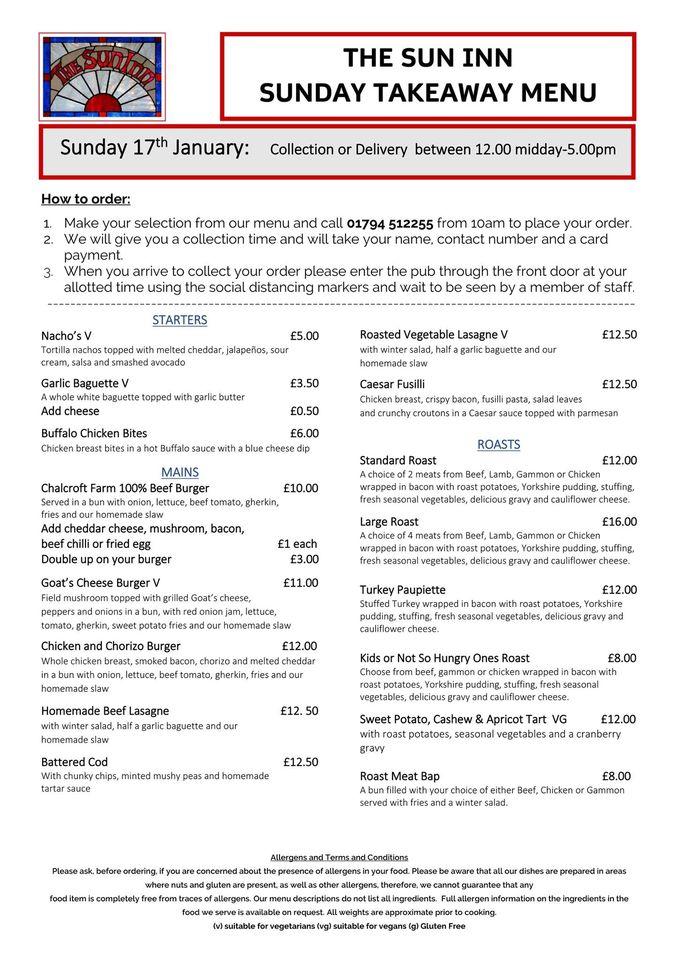 Menu At The Sun Inn Pub And Bar Romsey 