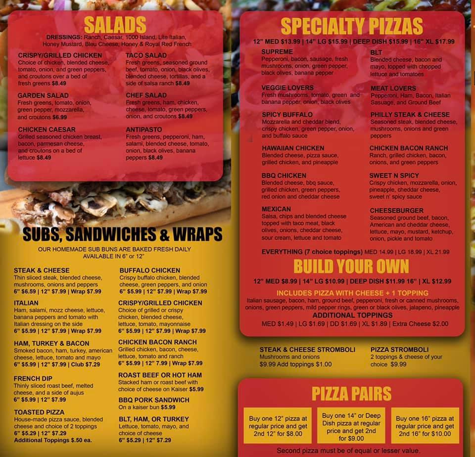 Menu at Village Station pizzeria, Columbiaville