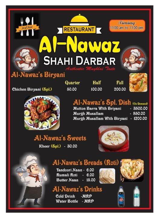 Menu at AlNawaz Shahi Darbar Restaurant, Saharanpur