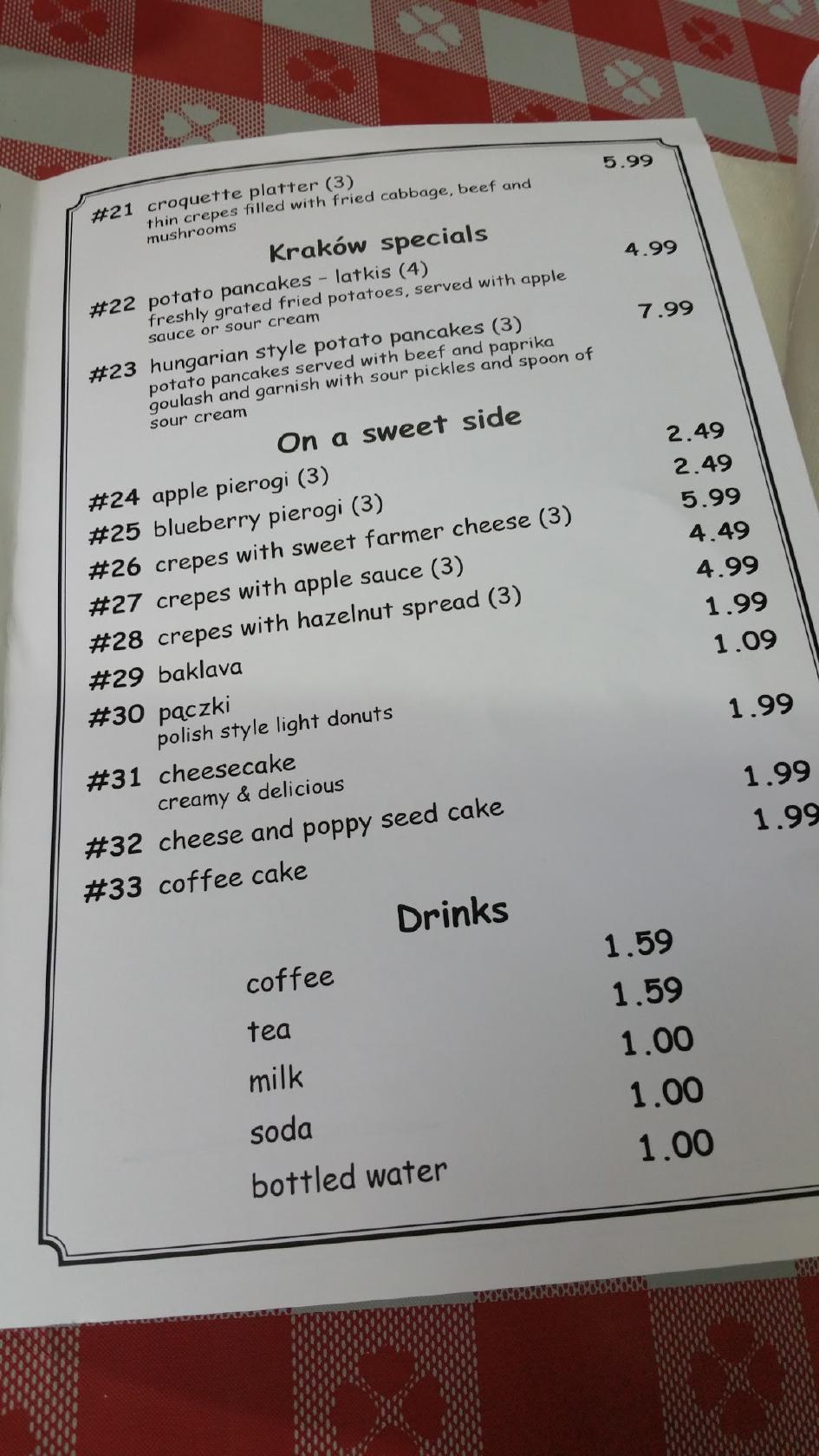 Menu at Krakow Deli Bakery Smokehouse, Woonsocket