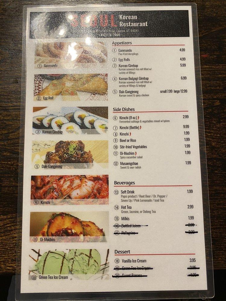 Menu at Seoul Korean Restaurant, Layton