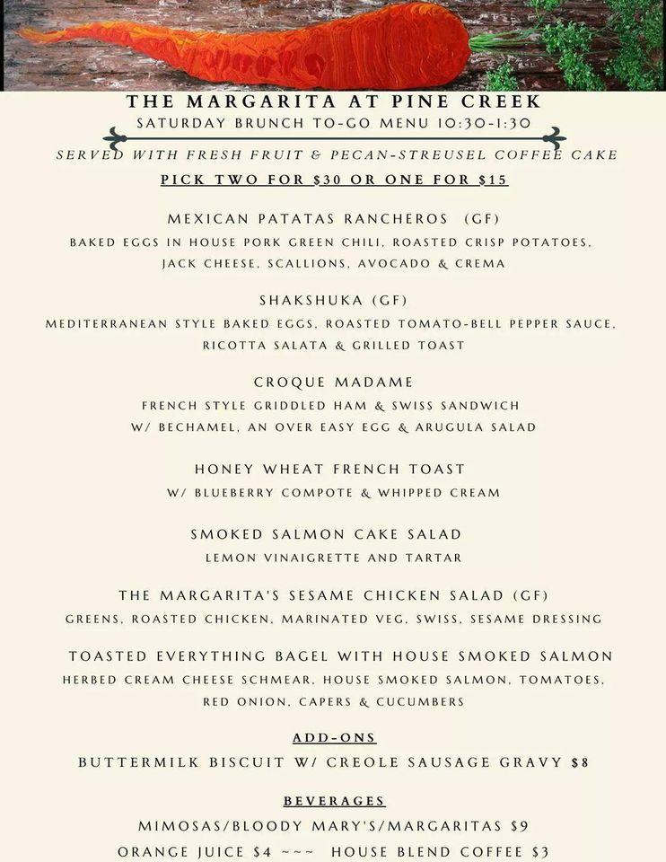 Menu at The Margarita at Pine Creek restaurant, Colorado Springs