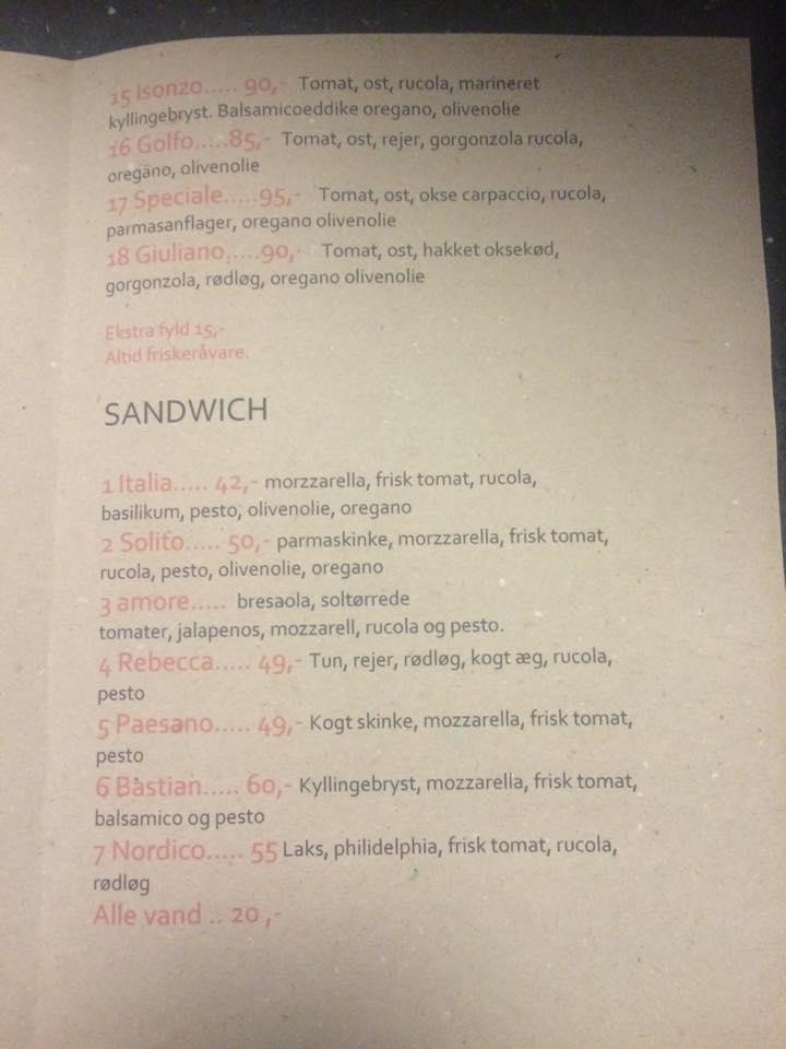 Menu de Da Pippo