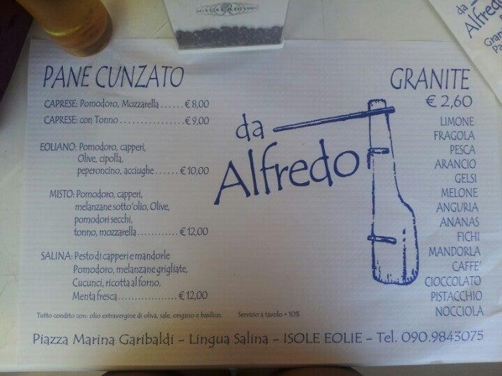 Menu da Da Alfredo ristorante, Santa Marina Salina