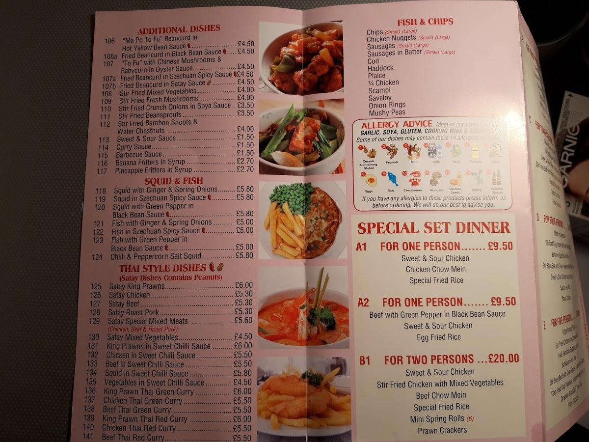 Menu at ShangriLa fast food, Chesham