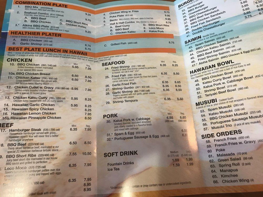 Menu at ZC Hawaiian BBQ Restaurant, Greensboro