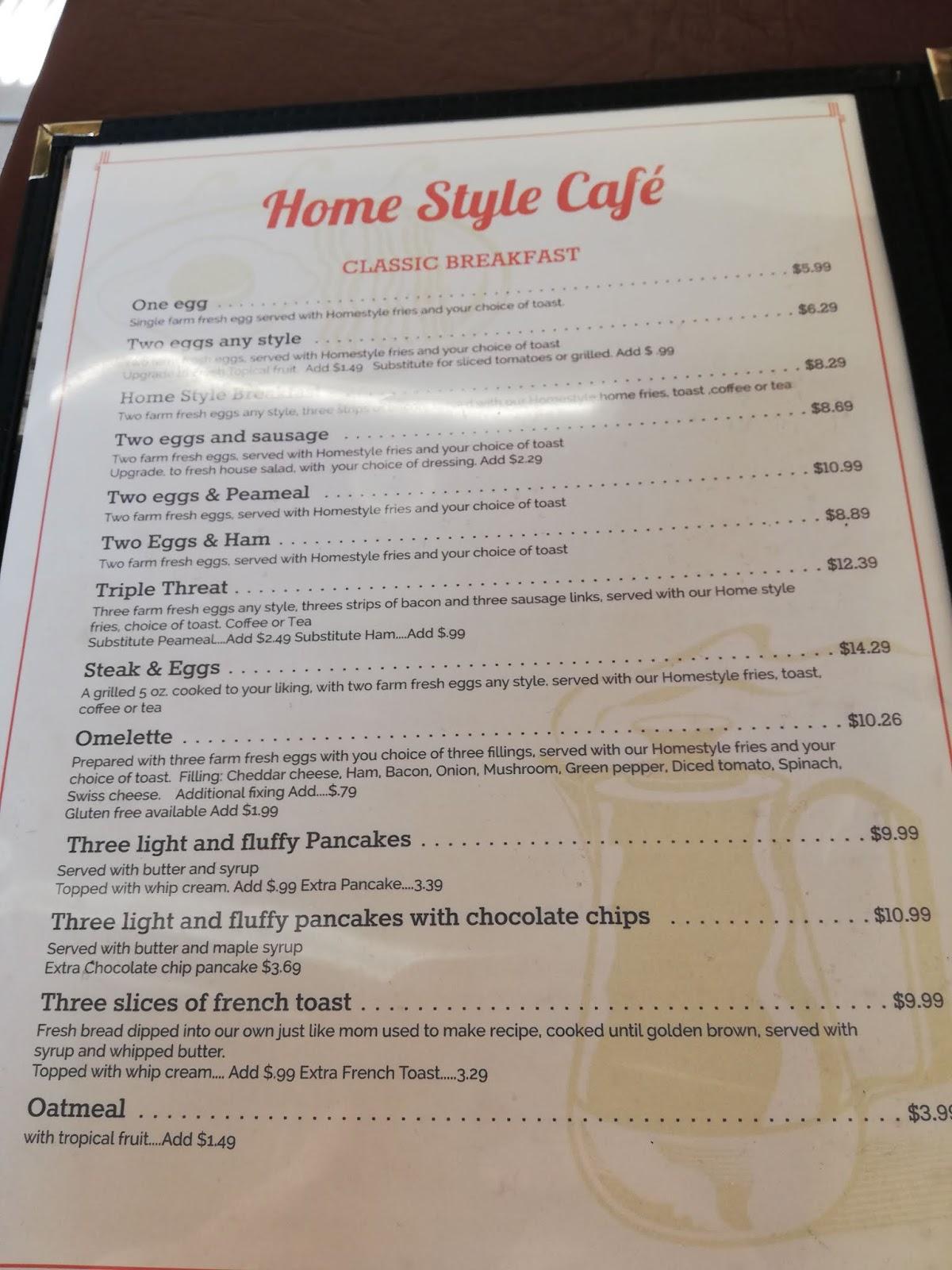 Menu at Homestyle Cafe, Bracebridge, 500 Muskoka District Road 118 West