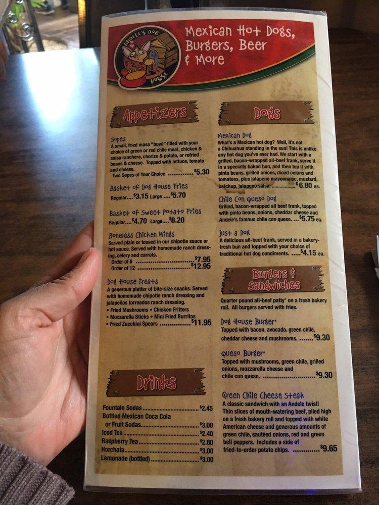 Menu at Andele's Dog House restaurant, Mesilla