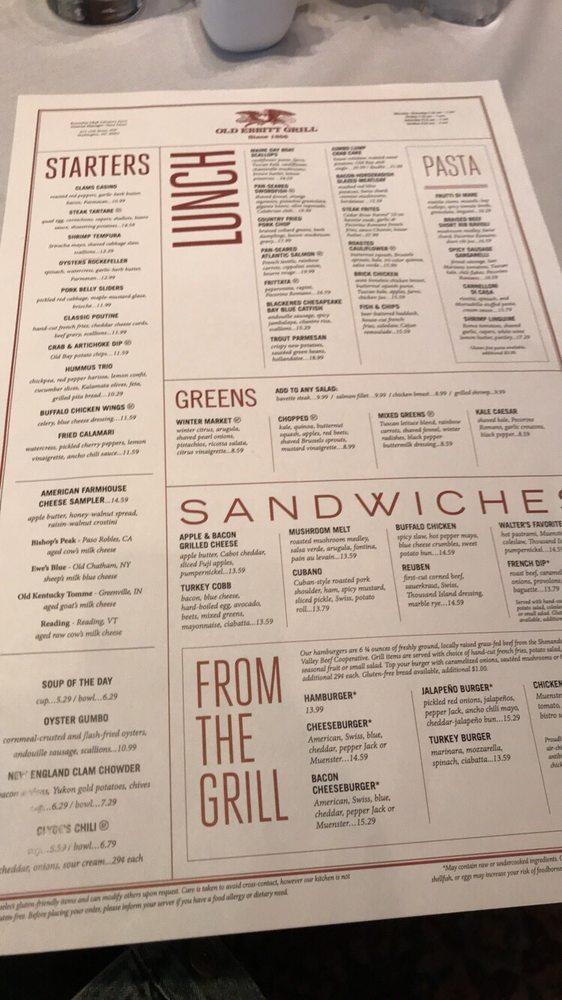 Menu at Old Ebbitt Grill pub & bar, Washington, 675 15th St NW