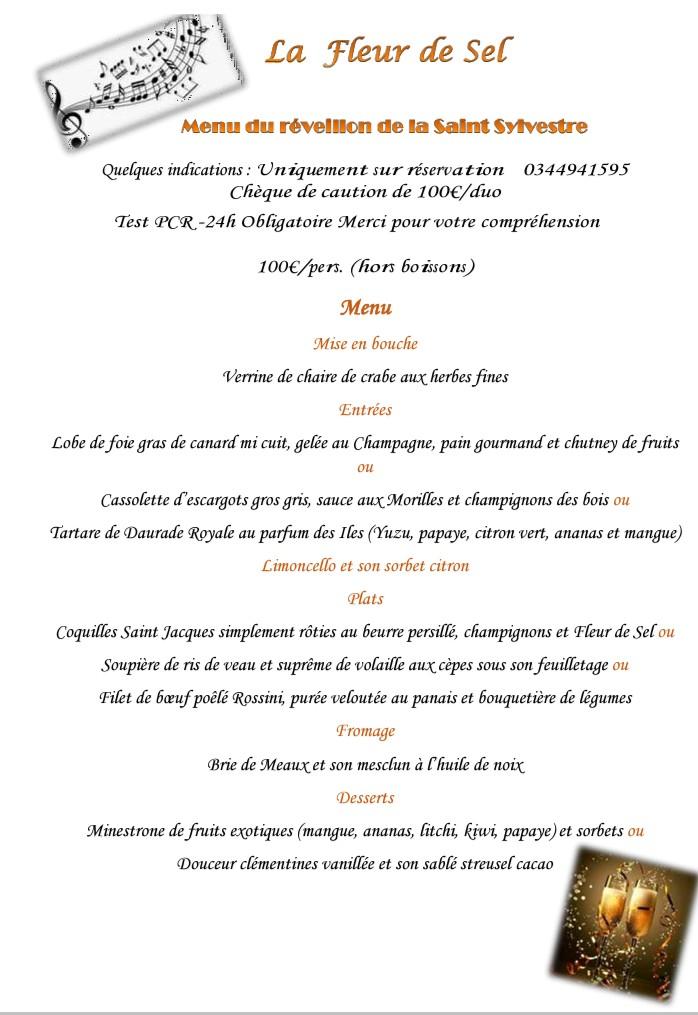 Menu au La Fleur de sel restaurant, CrépyenValois