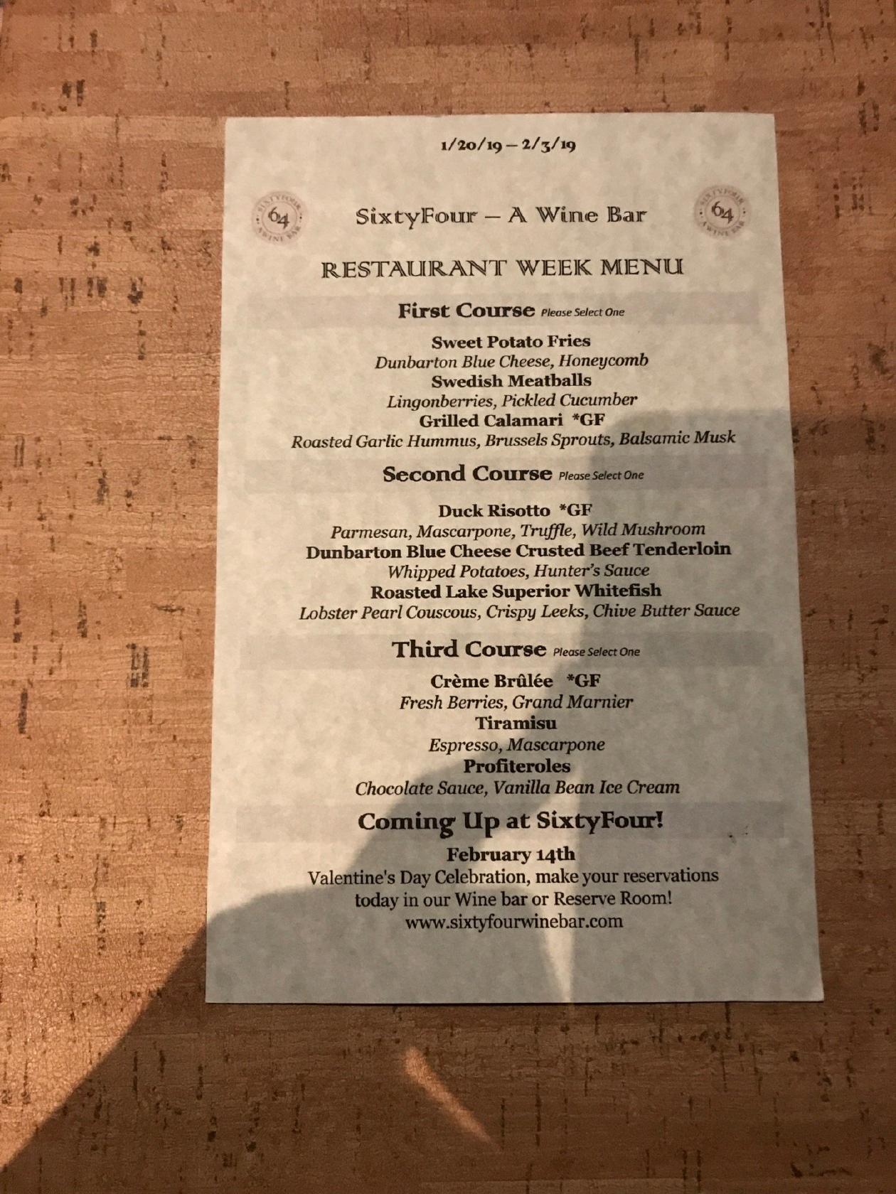 Menu at SixtyFour Wine Bar & Kitchen, Naperville