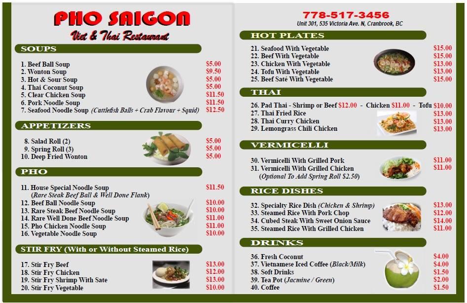 pho saigon kitchen and bar menu