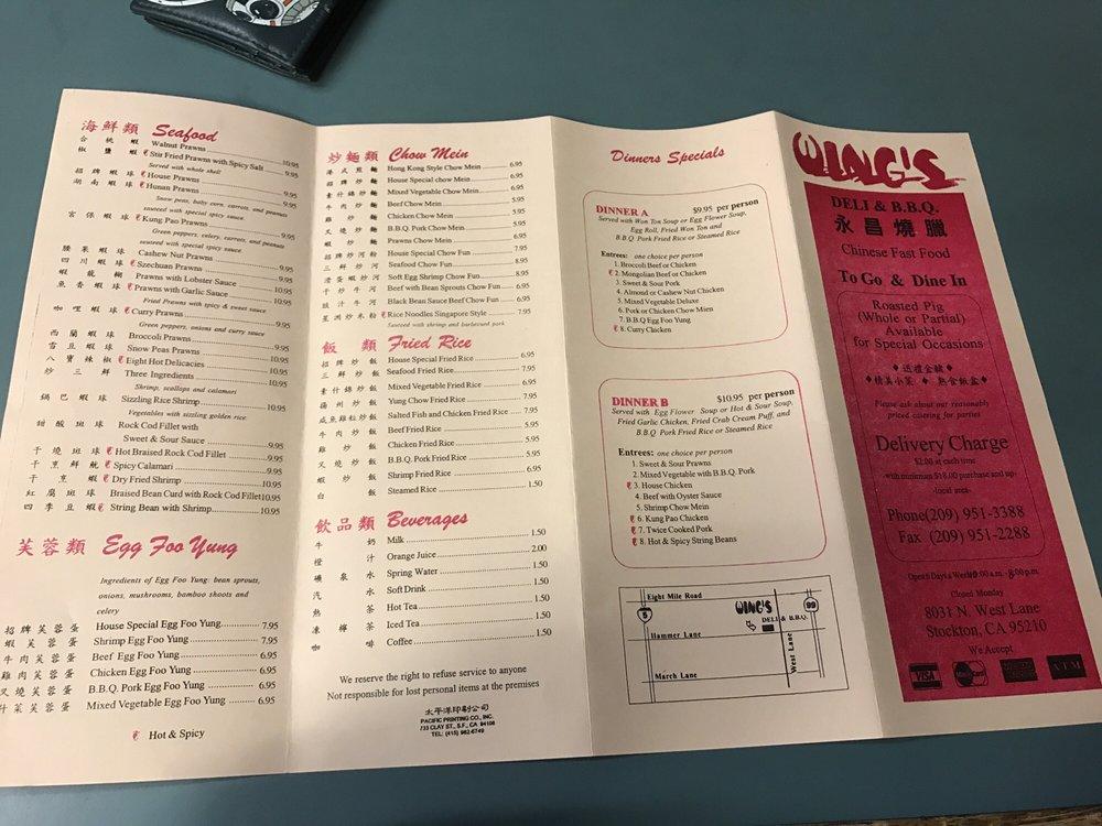 Menu at Wing's Deli BBQ, Stockton